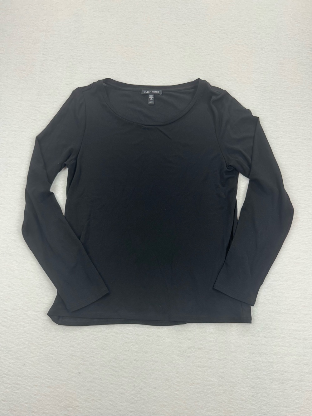 EILEEN FISHER Black 100% Silk Long Sleeve Top Crew Neck Luxury Minimalist XS